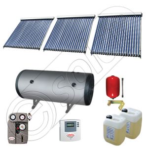 Panouri cu tuburi vidate Solariss Iunona si boiler, Instalatie presurizata solara pentru apa calda, Panou solar si boiler cu 2 serpentine