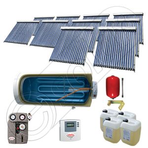 Instalatii solare presurizate cu boiler solar pentru apa calda, Colectoare solare vidate la pachet cu boiler orizontal, Set colectoare solare vidate si boiler orizontal SIU 10x20-2000.1BMH