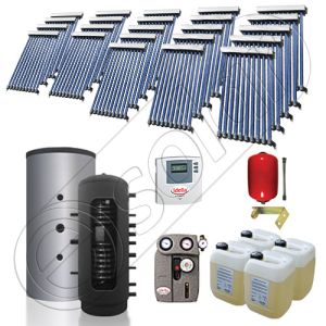 Puffer bivalent de 2000 litri si panouri solare ieftine, Pachet cu panou solar cu tuburi vidate, Instalatii solare pentru incalzire Solariss Iunona