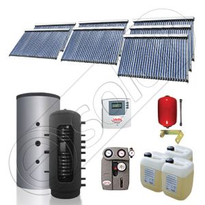 Puffer bivalent de 1500 litri si panouri solare ieftine, Pachet cu panou solar cu tuburi vidate, Instalatii solare pentru incalzire Solariss Iunona