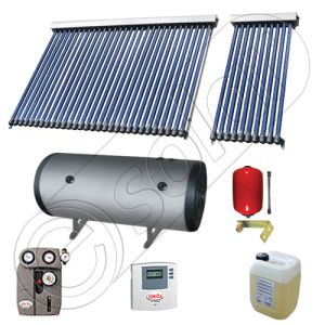 Panouri cu tuburi vidate Solariss Iunona si boiler, Instalatie presurizata solara pentru apa calda, Boiler cu 2 serpentine si panou solar