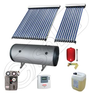 Panouri cu tuburi vidate Solariss Iunona si boiler, Instalatie presurizata solara pentru apa calda, Boiler cu 2 serpentine si panou solar