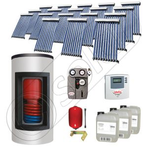 Panou solar ieftin cu tuburi vidate si boiler Kombi cu o serpentina, Panouri solare cu boiler monovalent de 1500/300 litri, Panouri solare pentru apa calda