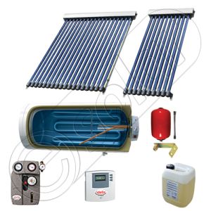 Boiler cu o serpentina si panou solar ieftin cu tuburi vidate, Panouri solare cu boiler monovalent de 400 litri, Colectoare solare pentru apa calda