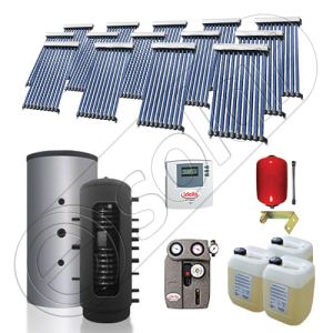 Pachet cu panou solar pentru aport la incalzire, Instalatii solare si puffer cu 2 serpentine, Puffer si panouri cu tuburi vidate Solariss Iunona