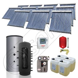 Pachet cu panou solar pentru aport la incalzire, Instalatii solare si puffer cu 2 serpentine, Puffer si panouri cu tuburi vidate Solariss Iunona