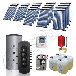 Puffer bivalent de 2000 litri si panouri solare ieftine, Pachet cu panou solar cu tuburi vidate, Instalatii solare pentru incalzire Solariss Iunona