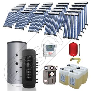 Puffer bivalent de 2500 litri si panouri solare ieftine, Pachet cu panou solar cu tuburi vidate, Instalatii solare pentru incalzire Solariss Iunona