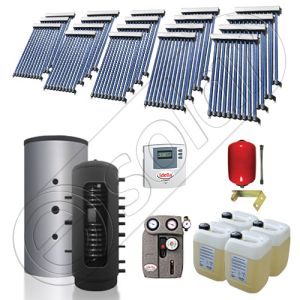 Pachet cu panou solar pentru aport la incalzire, Instalatii solare si puffer cu 2 serpentine, Puffer si panouri cu tuburi vidate Solariss Iunona