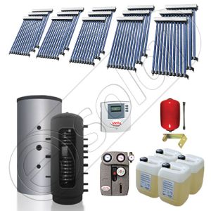 Pachet cu panou solar pentru aport la incalzire, Instalatii solare si puffer cu 2 serpentine, Puffer si panouri cu tuburi vidate Solariss Iunona