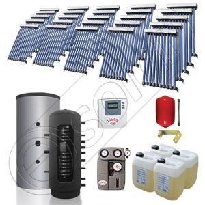 Puffer bivalent de 2000 litri si panouri solare ieftine, Pachet cu panou solar cu tuburi vidate, Instalatii solare pentru incalzire Solariss Iunona