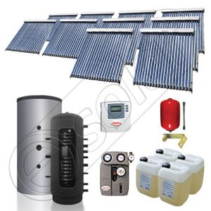 Pachet cu panou solar pentru aport la incalzire, Instalatii solare si puffer cu 2 serpentine, Puffer si panouri cu tuburi vidate Solariss Iunona