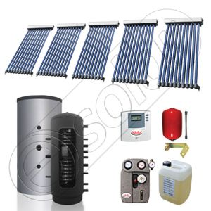 Pachet cu panou solar pentru aport la incalzire, Instalatii solare si puffer cu 2 serpentine, Puffer si panouri cu tuburi vidate Solariss Iunona