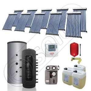 Pachet cu panou solar pentru aport la incalzire, Instalatii solare si puffer cu 2 serpentine, Puffer si panouri cu tuburi vidate Solariss Iunona