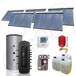 Pachet cu panou solar pentru aport la incalzire, Instalatii solare si puffer cu 2 serpentine, Puffer si panouri cu tuburi vidate Solariss Iunona