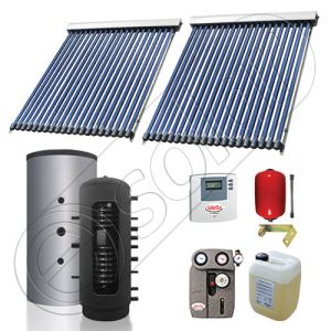 Puffer bivalent de 400 litri si panouri solare ieftine, Pachet cu panou solar cu tuburi vidate, Instalatii solare pentru incalzire Solariss Iunona