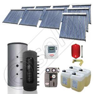 Pachet cu panou solar pentru aport la incalzire, Instalatii solare si puffer cu 2 serpentine, Puffer si panouri cu tuburi vidate Solariss Iunona