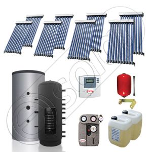 Panouri solare China Solariss Iunona, Colectoare solare cu puffer pentru apa calda tot anul, Puffer cu o serpentina si panou solar cu tuburi vidate