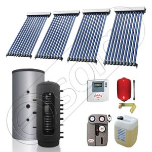 Pachet cu panou solar pentru aport la incalzire, Instalatii solare si puffer cu 2 serpentine, Puffer si panouri cu tuburi vidate Solariss Iunona