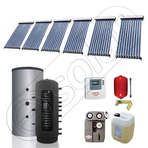 Puffer bivalent de 500 litri si panouri solare ieftine, Pachet cu panou solar cu tuburi vidate, Instalatii solare pentru incalzire Solariss Iunona