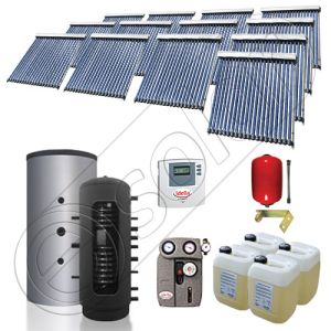 Pachet cu panou solar pentru aport la incalzire, Instalatii solare si puffer cu 2 serpentine, Puffer si panouri cu tuburi vidate Solariss Iunona