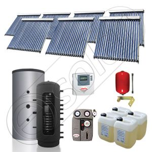 Pachet cu panou solar pentru aport la incalzire, Instalatii solare si puffer cu 2 serpentine, Puffer si panouri cu tuburi vidate Solariss Iunona