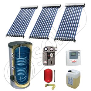 Set panou solar cu tuburi vidate cu boiler cu doua serpentine, Pachet cu panou solar cu tuburi vidate, Panouri cu tuburi vidate si boiler Solariss Iunona