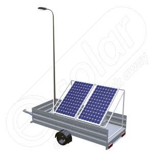 Generator fotovoltaic mobil IDELLA Mobile Energy IME 2 montat pe o remorca cu o singura axa, cu stalp si o lampa de iluminat