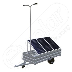 Generator fotovoltaic mobil montat pe o remorca cu o singura axa IDELLA Mobile Energy IME 3, cu un stalp pentru iluminat, 3 panouri solare IDELLA Power Poly IPP 550W si 2 lampi cu LED