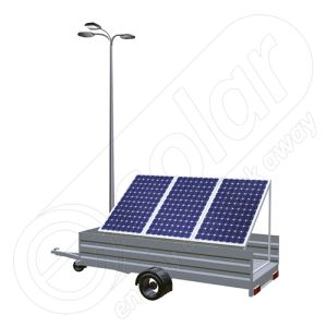 Generator solar mobil IDELLA Mobile Energy IME 3 pentru aplicatii agricole sau santiere temporare cu 3 panouri fotovoltaice IDELLA Power Poly IPP 550W, un stalp pentru iluminat si 3 lampi cu LED