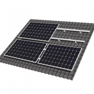 Kit de fixare pentru un panou solar in modul landscape, cu 2 sine de 2.1 m, 4 cleme de fixare pentru extremitatile modulului, 4 carlige de fixare pentru tigla ceramica si setul complet de suruburi, saibe si piulite pret ieftin