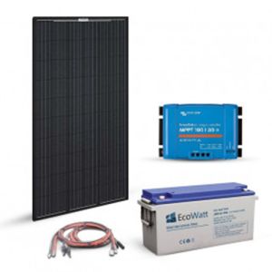 Kit solar 320W 12V autonom cu un panou fotovoltaic monocristalin Full Black 320W 24V, un regulator de incarcare MPPT 30A si un acumulator solar 150Ah 12V pret ieftin