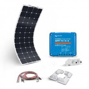 Kit solar pentru rulote si barci cu un regulator de incarcare MPPT 15A, un panou fotovoltaic monocristalin flexibil 180W 12V si setul complet de cabluri si conectori pret ieftin