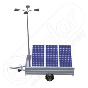 Remorca fotovoltaica pe o singura axa IDELLA Mobile Energy IME 3, pentru camping sau aplicatii agricole ori santiere temporare, cu 3 panouri solare, un stalp pentru iluminat si 4 lampi solare cu LED