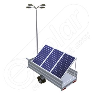 Remorca fotovoltaica pe o singura axa IDELLA Mobile Energy IME 3, pentru camping sau aplicatii agricole ori santiere temporare, cu 3 panouri solare, un stalp pentru iluminat si 4 lampi solare cu LED