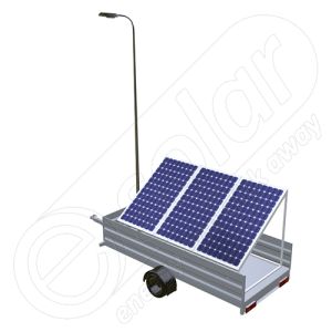 Remorca solara mobila pe o singura axa IDELLA Mobile Energy IME 3, cu trei panouri fotovoltaice IDELLA Power Poly IPP 550, un stalp si lampa cu LED-uri