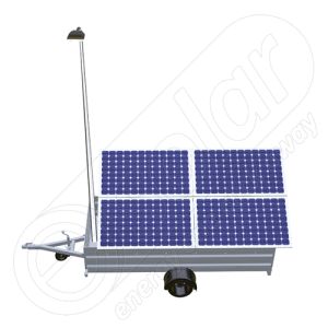 Remorca solara mobila pe o singura axa IDELLA Mobile Energy IME 4, cu 4 panouri fotovoltaice de inalta calitate, un stalp pentru iluminat si o lampa solara cu LED