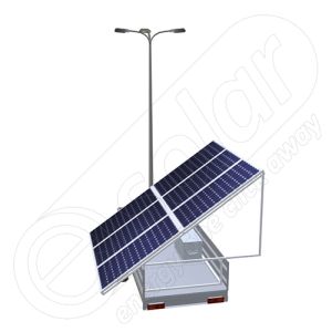 Generator solar mobil IDELLA Mobile Energy IME 6 montat pe o remorca auto cu o singura axa, pentru santiere temporare sau aplicatii agricole, cu 6 panouri fotovoltaice IDELLA Power Poly IPP 550W, un stalp pentru iluminat cu 3 brate si 3 lampi cu LED