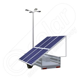 Remorca fotovoltaica generator mobil IDELLA Mobile Energy IME 6, cu 6 module solare IDELLA Power Poly IPP 550W, un stalp pentru iluminat cu 4 brate si 4 lampi cu LED