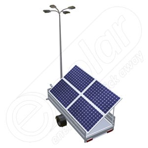 Remorca fotovoltaica mobila IDELLA Mobile Energy IME 4 pentru aplicatii agricole sau santiere temporare, cu 4 module solare IDELLA Power Poly IPP 550W, un stalp pentru iluminat si 4 lampi cu LED