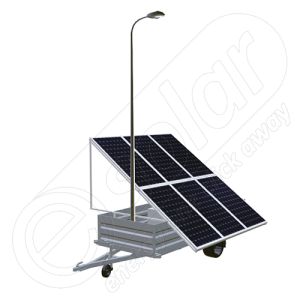 Remorca solara mobila pentru aplicatii agricole sau santiere temporare IDELLA Mobile Energy IME 6, cu un stalp pentru iluminat, o lampa solara cu LED si 6 panouri fotovoltaice IDELLA Power Poly IPP 550W