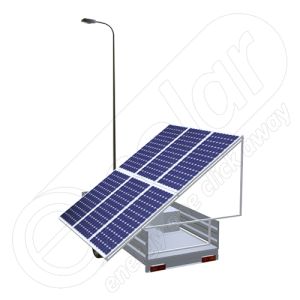 Remorca solara mobila pentru aplicatii agricole sau santiere temporare IDELLA Mobile Energy IME 6, cu un stalp pentru iluminat, o lampa solara cu LED si 6 panouri fotovoltaice IDELLA Power Poly IPP 550W