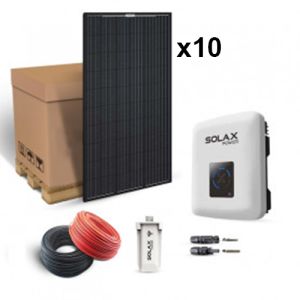 Kit solar 3100W pentru autoconsum cu 10 panouri fotovoltaice monocristaline Full Black 320W 24V, un invertor solar monofazat 3000W si o antena WIFI pentru controlul sistemului de la distanta pret ieftin