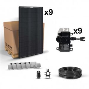 Kit fotovoltaic trifazat pentru autoconsum 2520W 380V cu cabluri premontate, 9 panouri policristaline 280W 24V si 9 microcontrolere cu productie mare de energie  pret ieftin