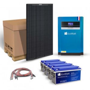 Kit solar cu 8 panouri fotosensibile monocristaline 320W 24V, 4 acumulatori solari plumb-carbon 150Ah 12V si un invertor hibrid MPPT 48V 100A pentru instalatiile autonome pret ieftin