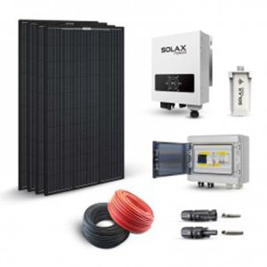 Kit solar pentru autoconsum 1280W 230V, cu 4 panouri fotovoltaice 320W 24V cu 60 celule monocristaline si un invertor central monofazat cu cabluri premontate pret ieftin