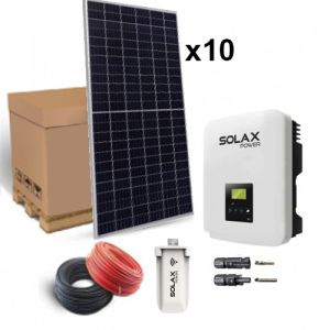 Kit solar pentru autoconsum 3300W cu 10 panouri fotovoltaice cu semicelule monocristaline, un invertor solar monofazat, o antena WIFI si setul complet de cabluri pret ieftin