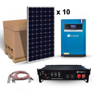 Kit solar pentru sisteme autonome cu 10 panouri fotovoltaice monocristaline 315W 12V, un acumulator solar litiu 2.4kWh 48V 50A si un invertor hibrid MPPT 5.5KVA 48V 100A pret ieftin