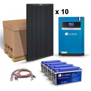 Kit solar pentru sistemele solare off-grid cu 10 panouri fotovoltaice monocristaline  320W 24V, 4 acumulatori cu descarcare lenta 200Ah 12V si un invertor hibrid MPPT 24V 100A pret ieftin